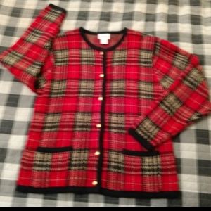 Vtg red plaid Cardigan sz S Crystal Kobe